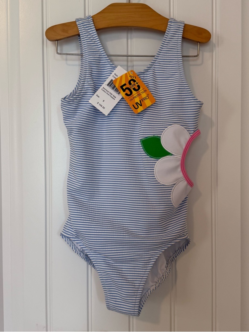 NWT Florence Eiseman Flower Side Cut Out One Piece Swimsuit Size 8 Blue Stripe